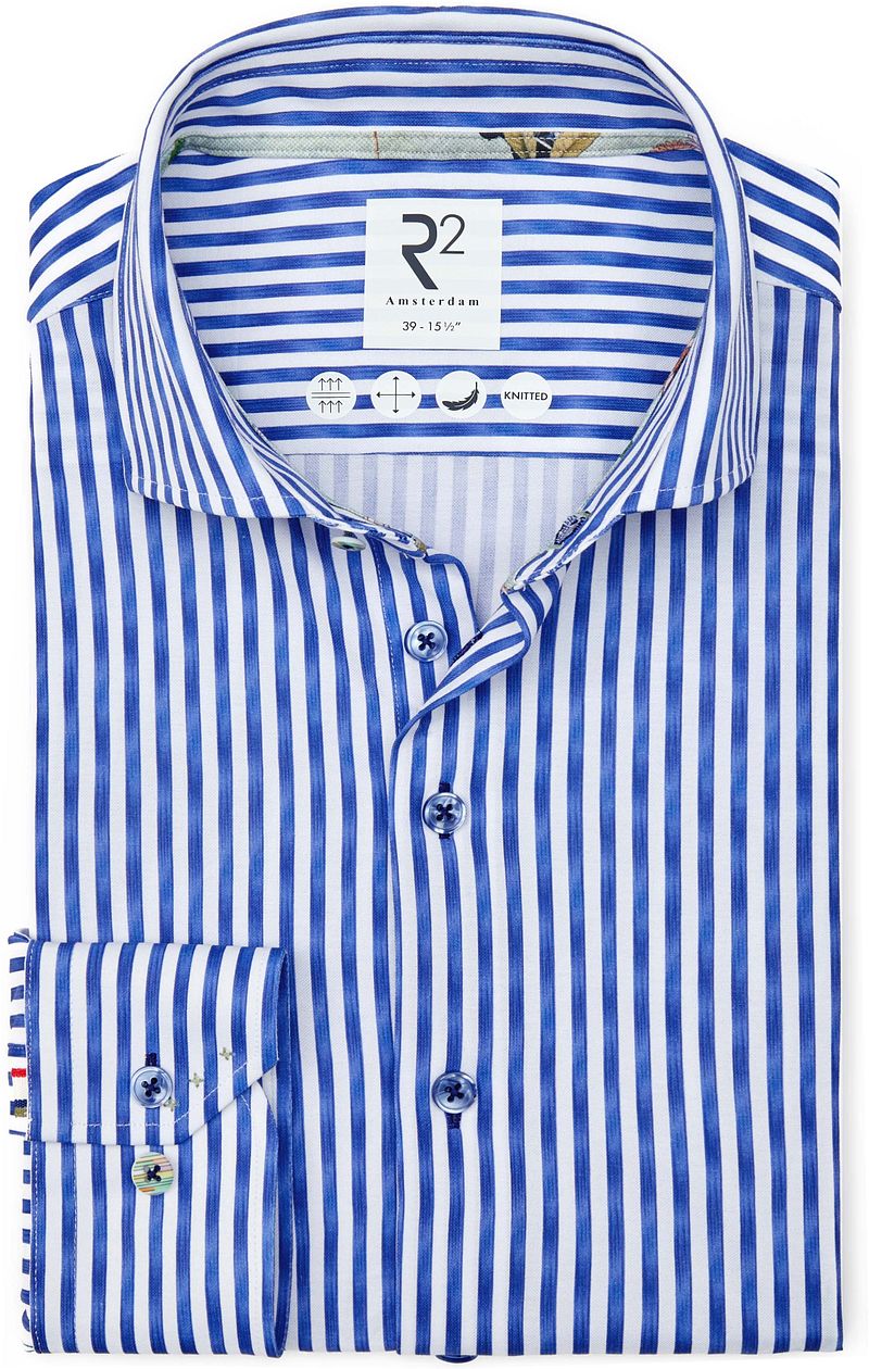 R2 Amsterdam R2 Japanese Knitted Overhemd Streep Blauw