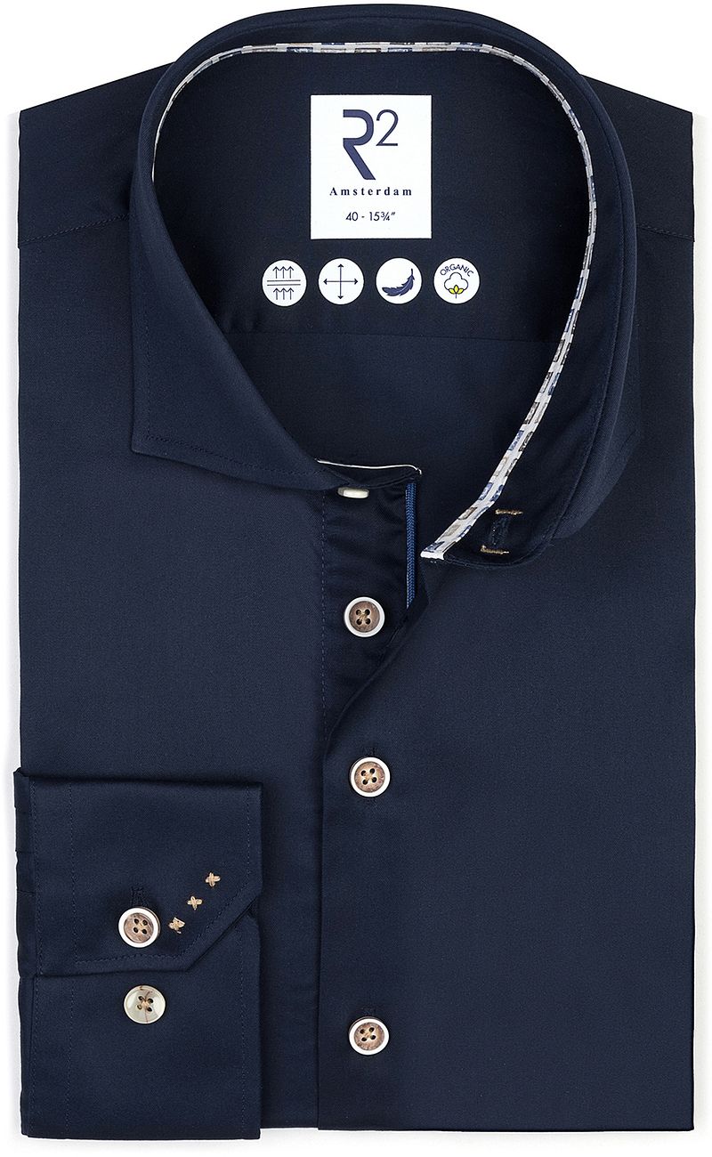 R2 Amsterdam R2 Overhemd Fine Twill Navy