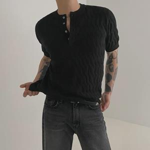 VantaGoods Henry Heren Korte Mouw Koreaanse Stijl Losse Sweater T-shirt met Twist Design XL zwart