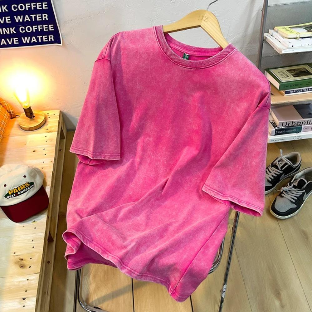 King Billion Katoenen gewassen heren T-shirts Vintage effen T-shirts Casual Harajuku Retro korte mouw top Losse basic ronde hals XXL grijze kleur
