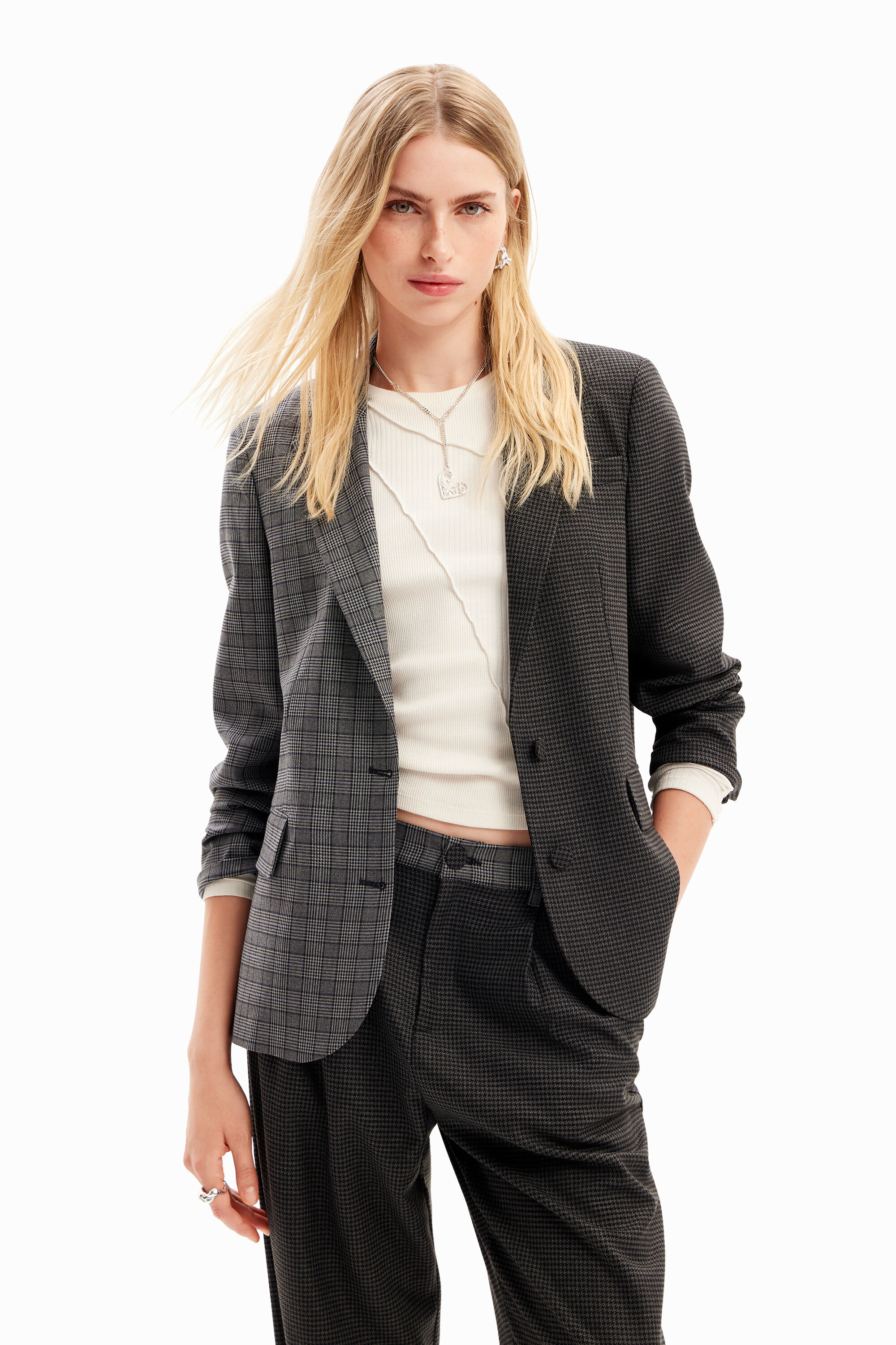 Desigual Rechte blazer Prince of Wales patch - BLACK
