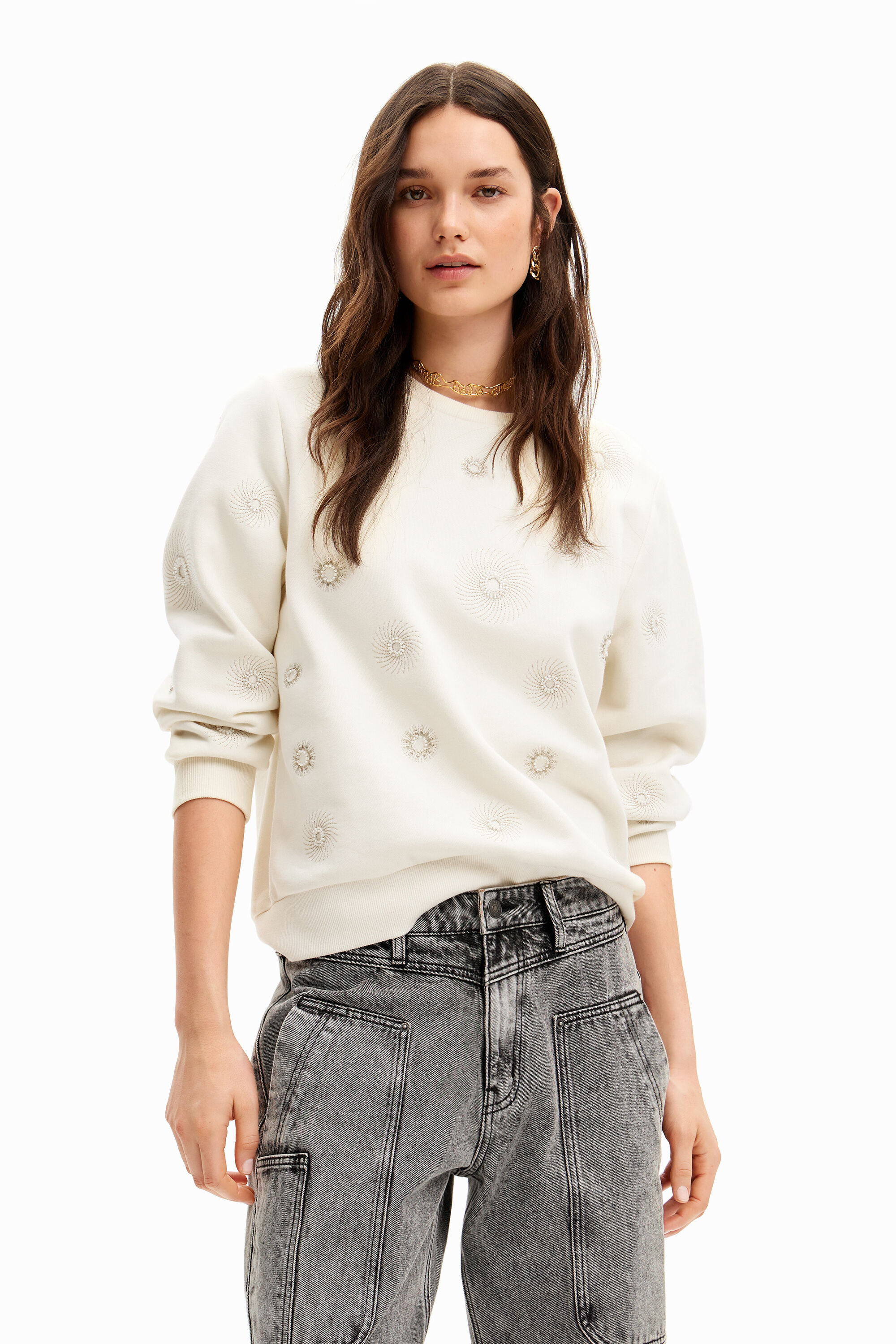 Desigual Sweatshirt met geometrische borduursels - WHITE