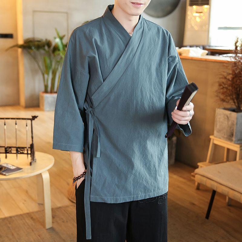 Tooyoo Solide heren kimono Japanse streetwear heren heren Japanse kleding overhemd blouse Koreaanse kleding vest S rood