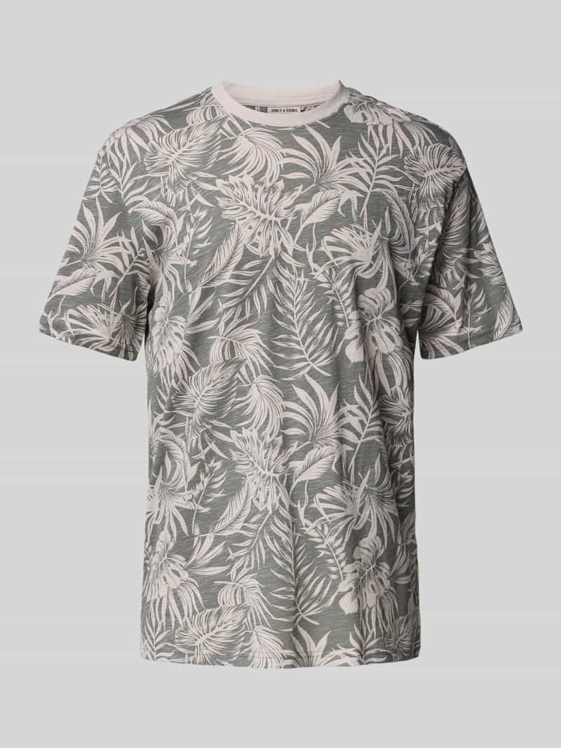 ONLY & SONS Shirt met ronde hals ONSPERRY LIFE REG LEAF AOP SS TEE