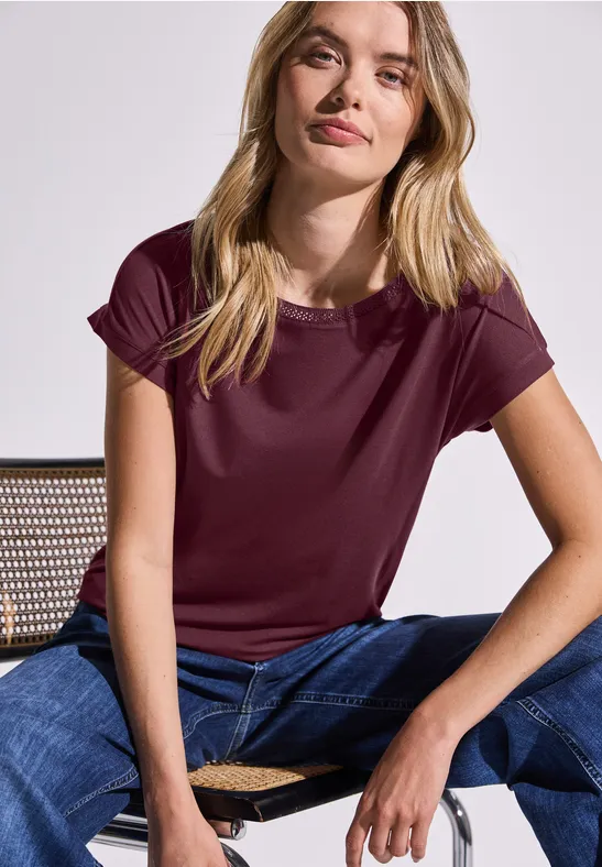 STREET ONE T-shirt met decoratietape en elastische zoom