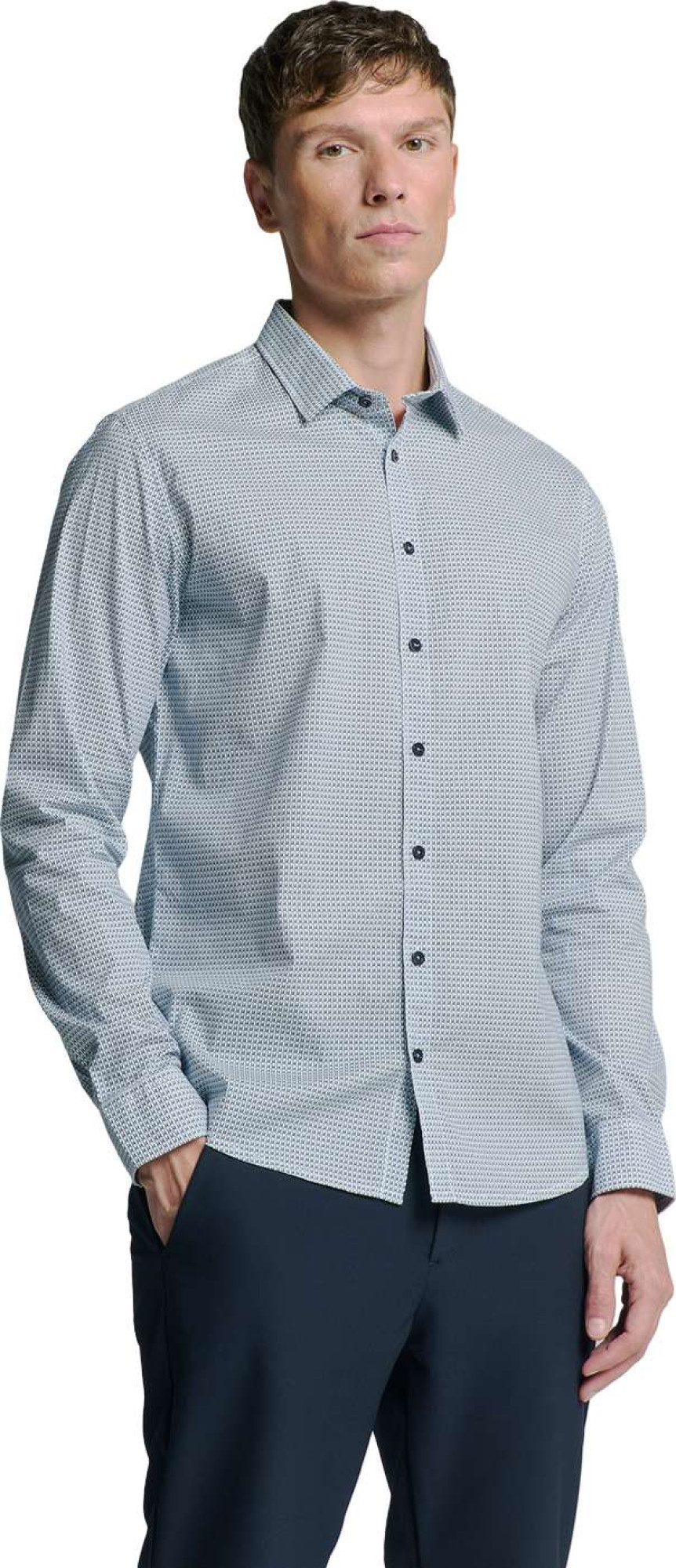 No Excess Shirt stretch allover printed seablue