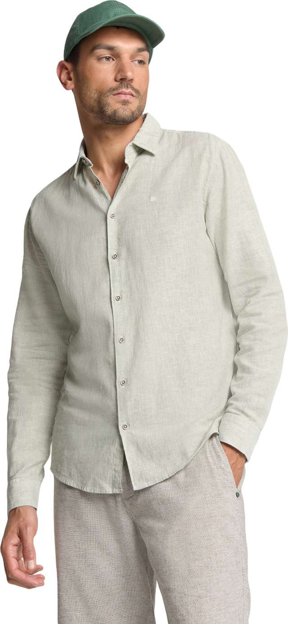 No Excess Shirt verical small stripes with li green