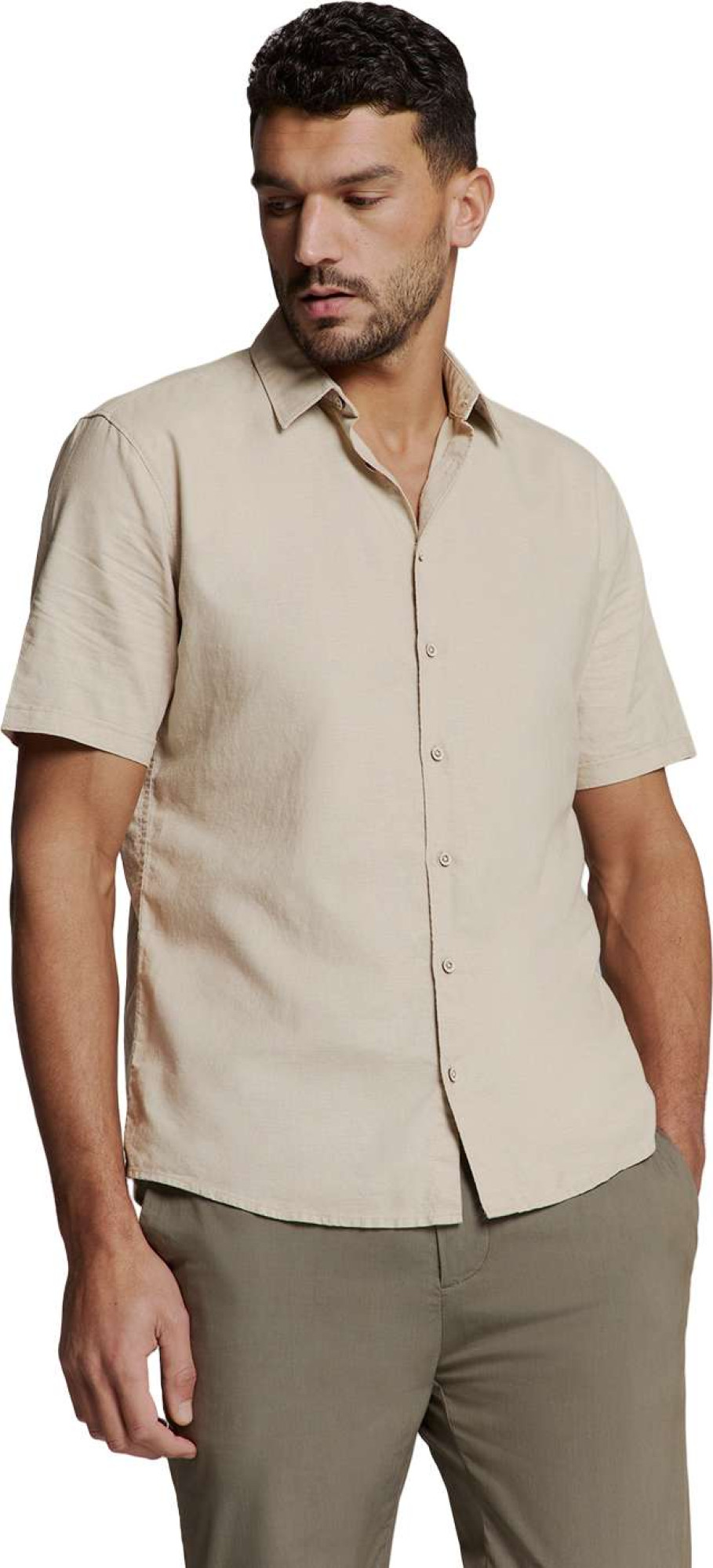 No Excess Shirt short sleeve solid with linen light desert