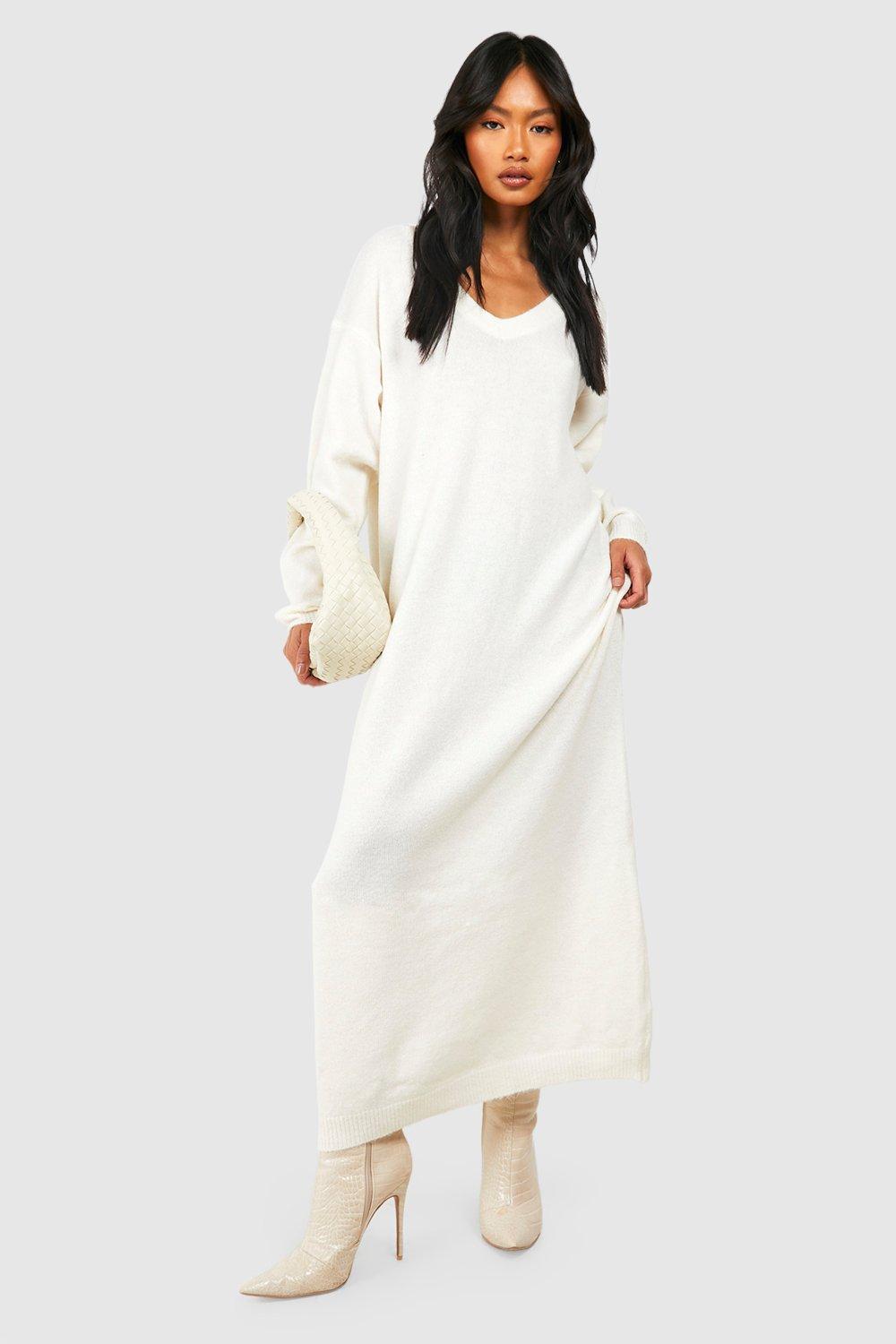 Boohoo Zachte Gebreide Baggy Maxi Jurk, Cream
