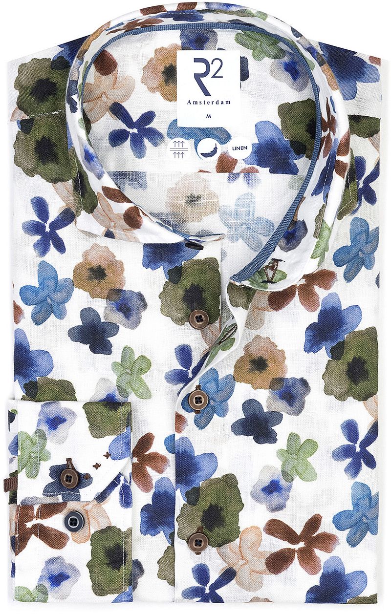 R2 Amsterdam R2 Overhemd Linnen Bloemenprint Multicolor