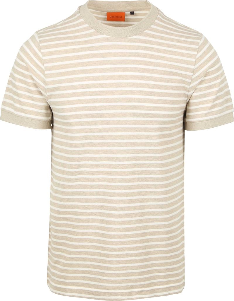 Suitable T-shirt Isaac Stripe Piqué Pebble