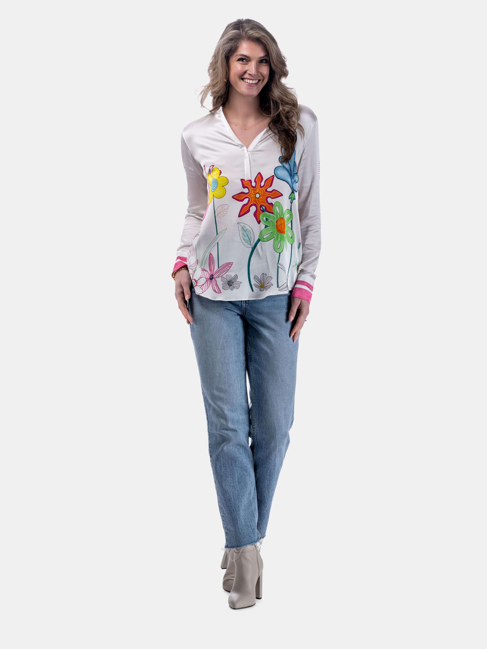 Mucho Gusto  blouse monza getekende bloem elegantie