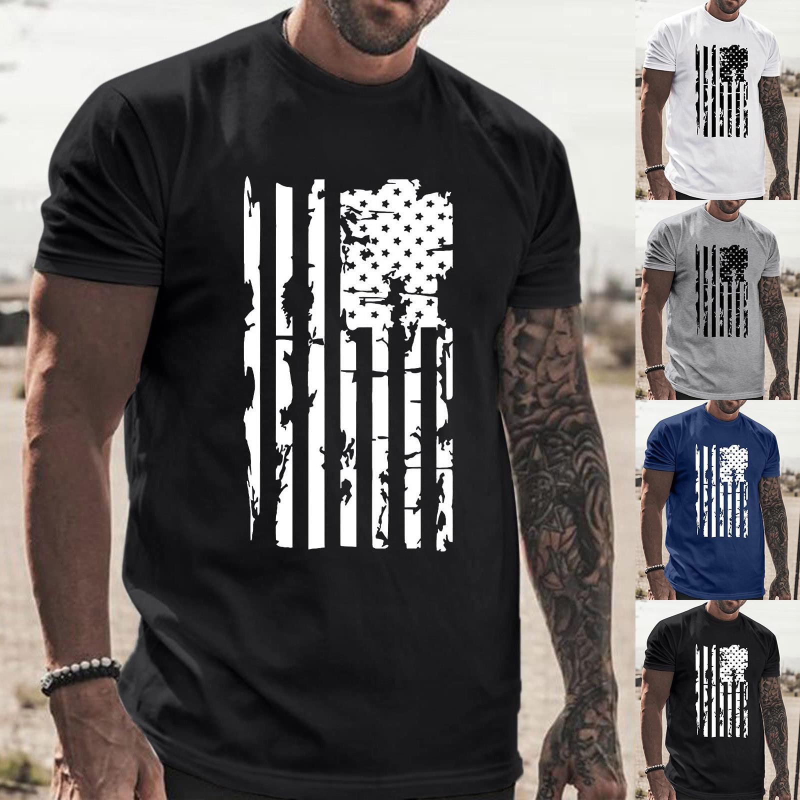Ximalaya (Qunide) Onafhankelijkheidsdag heren T-shirts, heren Amerikaanse vlag grafische T-shirts Amerikaanse patriottische vintage T-shirt met korte mouwen XXXL zwart