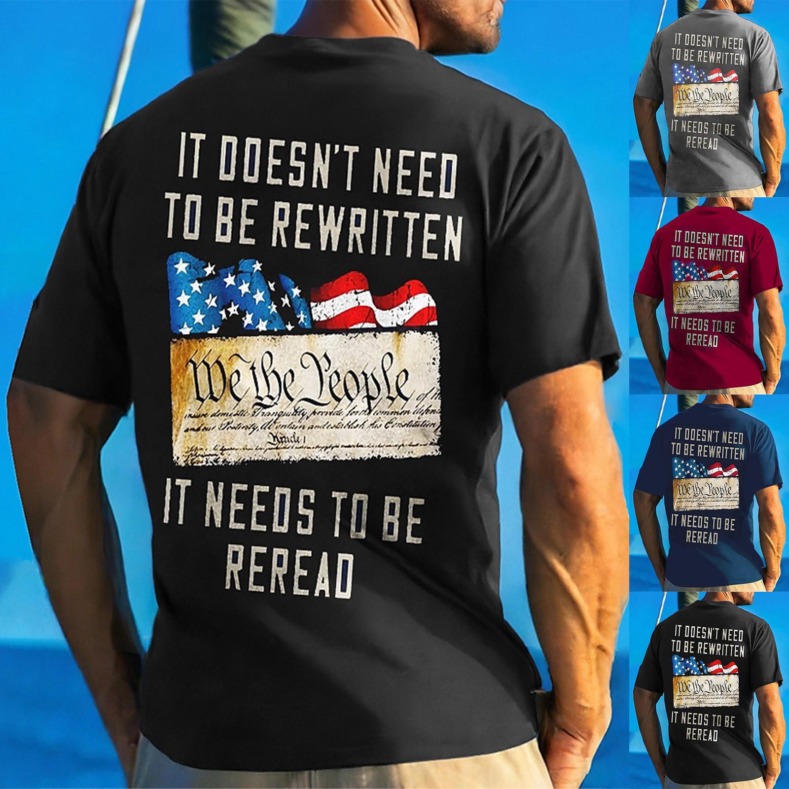 Ximalaya (Qunide) Onafhankelijkheidsdag heren T-shirts, heren Amerikaanse vlag grafische T-shirts Amerikaanse patriottische vintage T-shirt met korte mouwen XXXL blauw