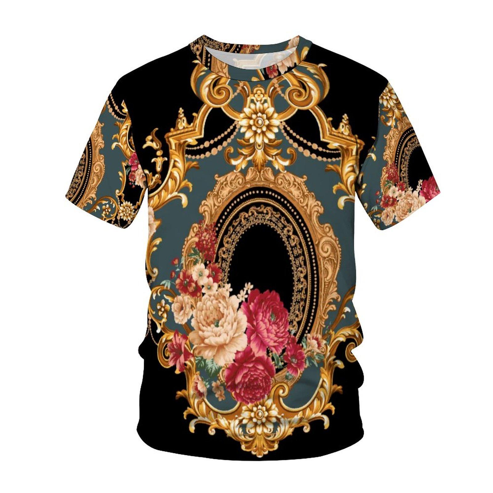 Transmission of love Zomer Heren T-shirt Barokke Stijl 3D Print Heren T-shirt Street Fashion Casual Top O-hals T-shirt XS-6XL XS