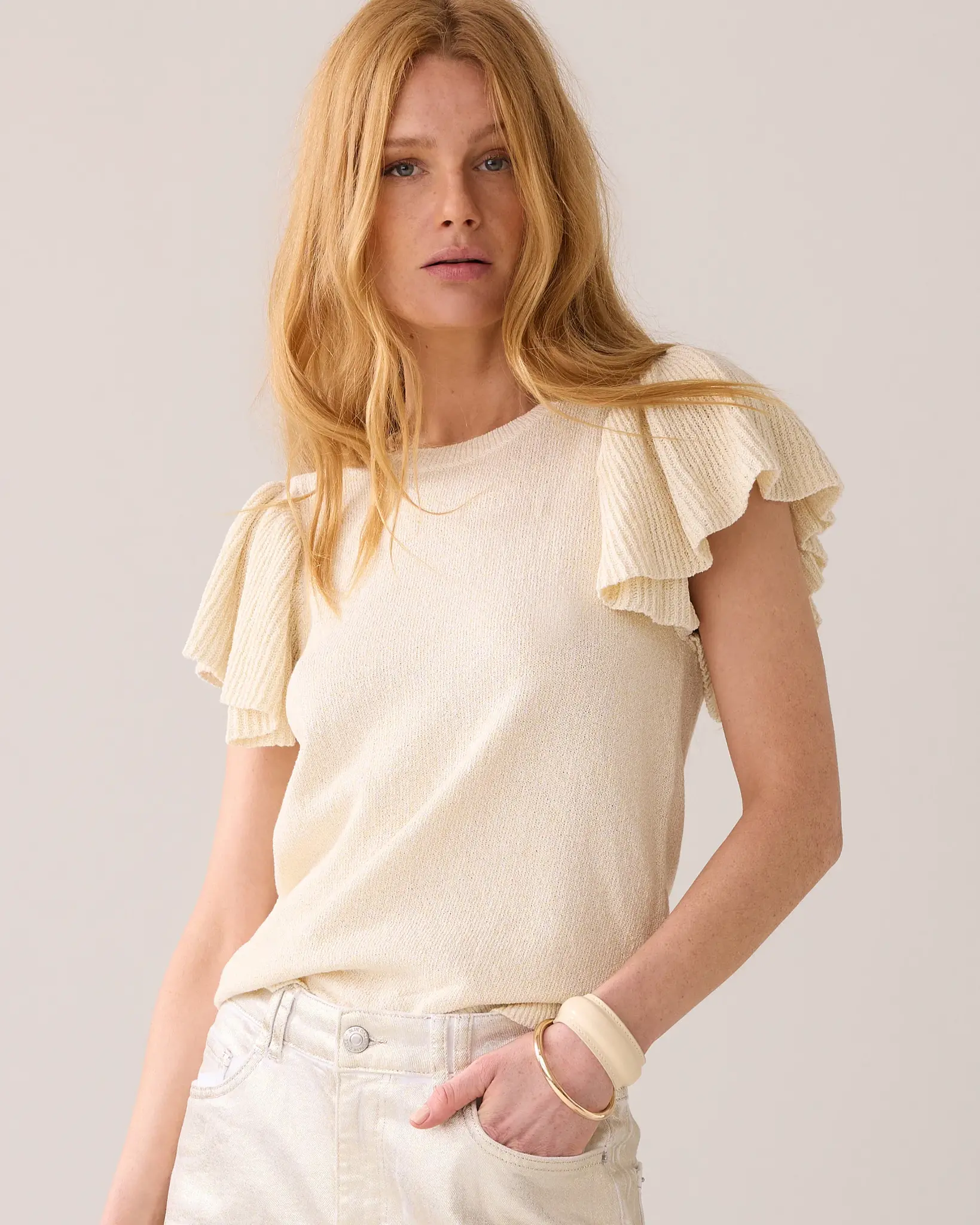 Summum 7s7908-70023 122 quinty: sleeveless volant top rustic shimmer knit ivory