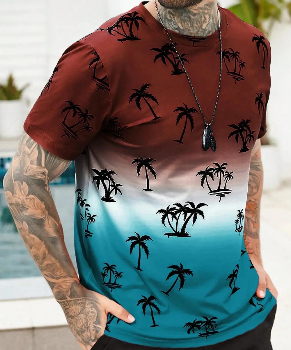 Transmission of love T-shirt Voor Mannen Kleding Hawaiiaanse Kokospalm Patroon Zomer Harajuku Korte Mouw Tops Tees O-hals Tops Mannen Casual T-shirt XS