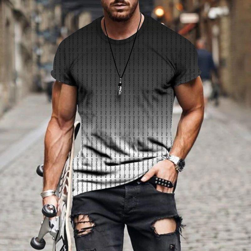 ETST 012 Zomer Heren Eenvoudig Dagelijks Casual Los T-shirt Mode 3D Geprint Persoonlijkheid Straat Grote Maat O Kraag Korte Mouwen Kleding S