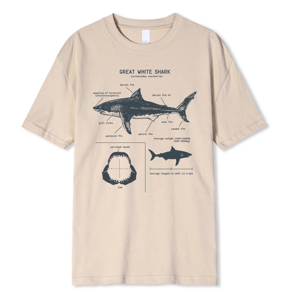 Enter Boutique Sports Clothing Collection Great White Shark Anatomy T-shirt Nieuwe zomer heren straat korte mouw hiphop punk stijl jongen casual tops mode witte tees S