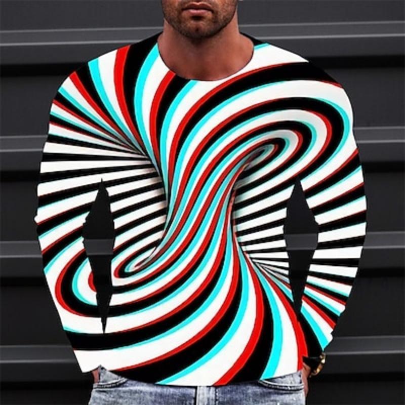 Bobby 2 Heren T-shirt T-shirt Grafisch Optische illusie Ronde hals Kleding Kleding 3D-print Buiten Dagelijks Lange mouw Print Vintage Modeontwerper S