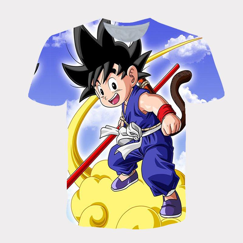 ETST0011 Kinderkleding voor heren met 3D-print, korte mouwen en ronde hals, Goku 100cm