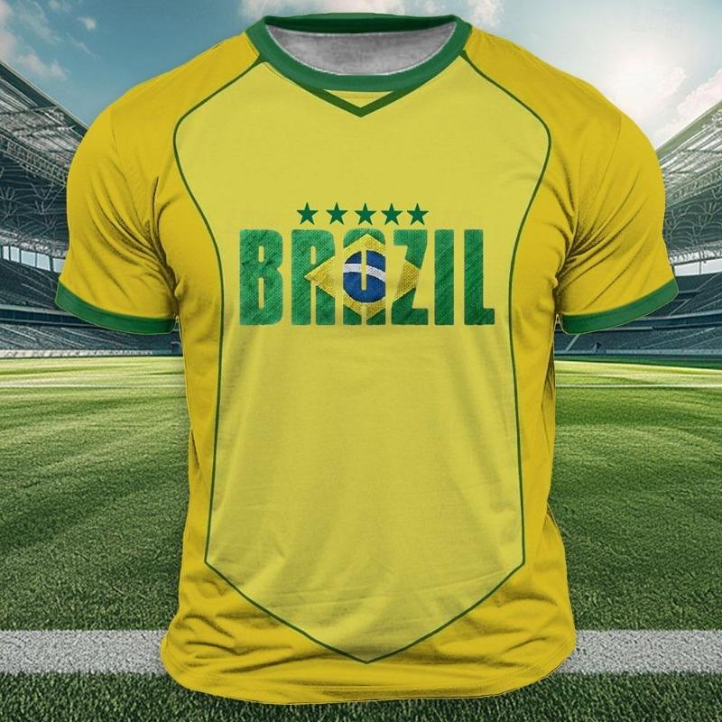 Xuhaijian02 T-shirt met Braziliaanse vlagprint voor heren, buitensporten, korte mouwen, casual ronde hals, losse tops, zomertrend, herenkleding S