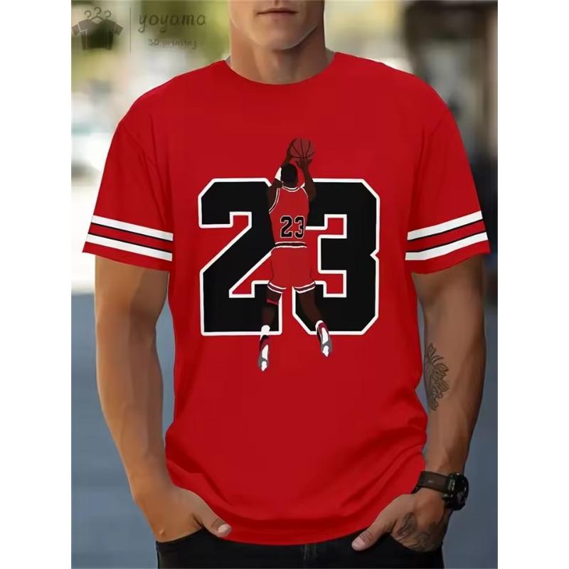 Forever Men Zomer 3D-printkleding voor heren, grafische T-shirts voor heren, zomerkleding voor heren, oversized T-shirt met korte mouwen, jersey tops met 23 strepen S