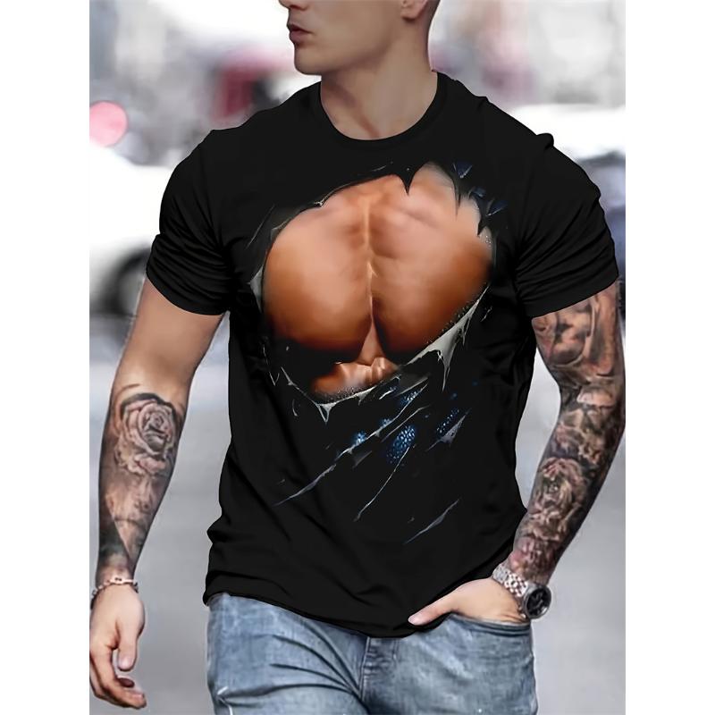 ETST 011 Zomer 3D neppe spieren print T-shirt Sexy spier grafische T-shirts voor mannen Kinder grappige streetwear T-shirts Halloween kleding S