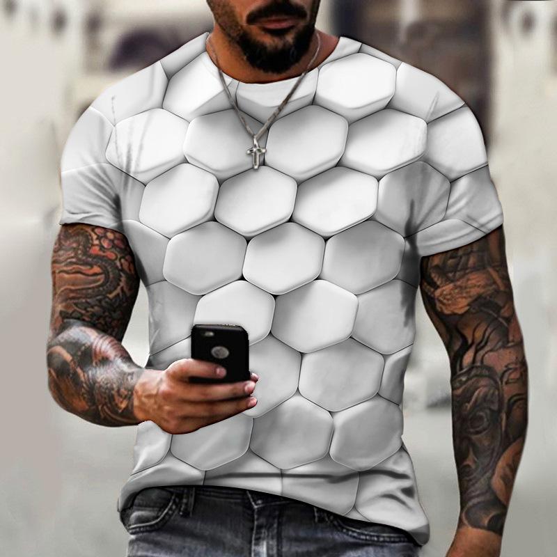 ETST 007 3D T-shirt voor heren, mode, hiphop, ronde hals, korte mouwen, abstract, harajuku, oversized T-shirt, herenkleding S