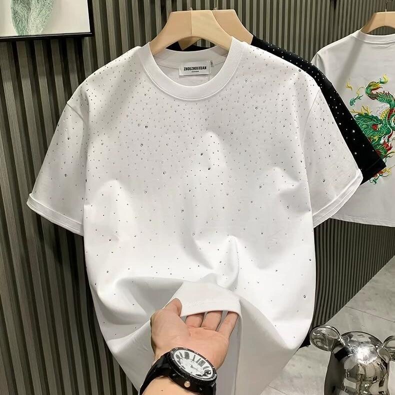 WoWo Mode Licht Luxe Heren T-shirt Korte Mouw Niche Korte Mouw T-shirt 5XL wit