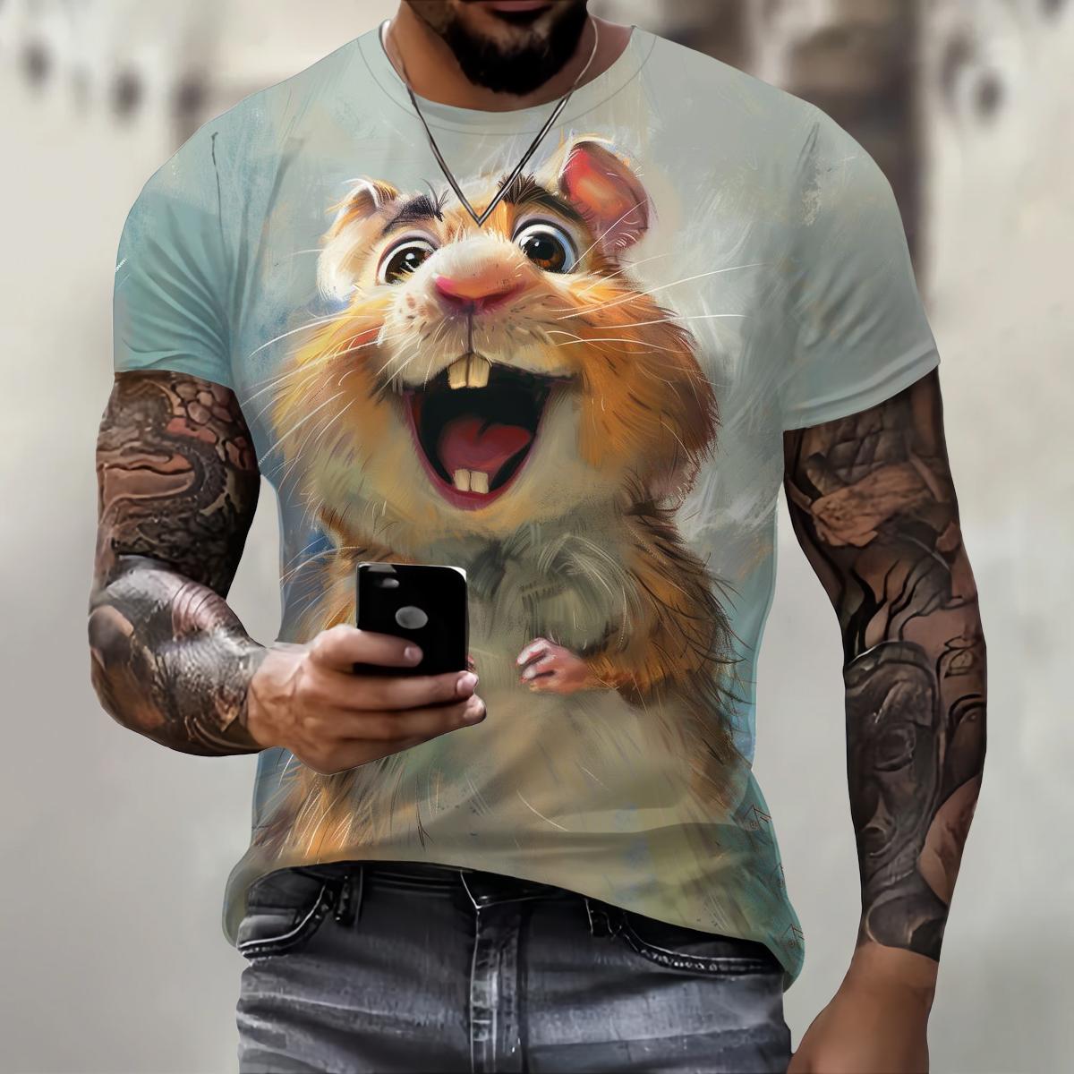 Chaokebang Heren 3D Animal Mouse Print T-shirt Zomer Mode Casual Buitensport Fitness Ronde Hals Korte Mouw Heren Overhemd Kleding S