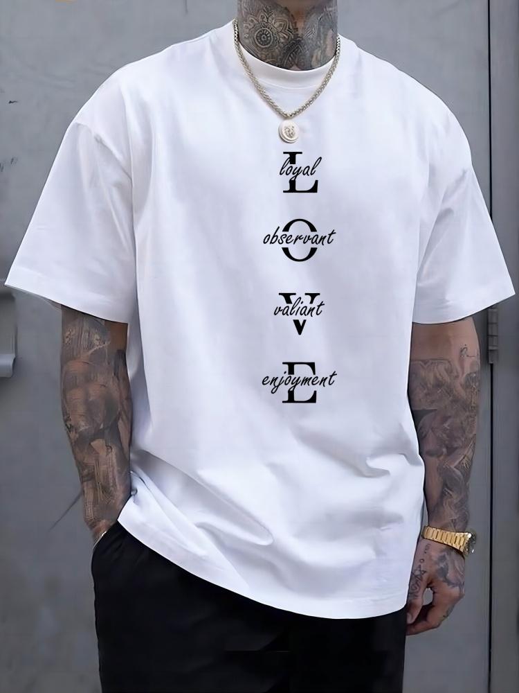 Chaokebang Nieuwe zomerse dagelijkse casual heren T-shirt Street herenmode korte mouwen top 3D LIEFDESletter bedrukt heren T-shirt S