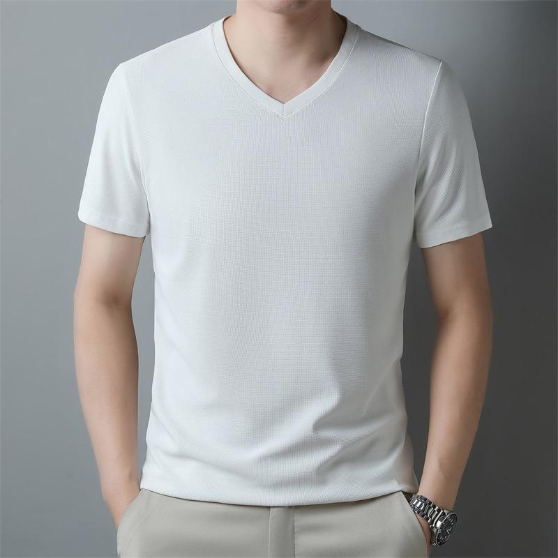 Shisen Heren zomer V-hals korte mouwen top ademend grote maten casual T-shirt effen kleur T-shirt XXXXL