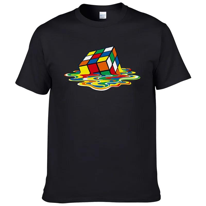 Comfortable season Zomer katoenen T-shirt Rubik's print T-shirt grappig hipster grafisch T-shirt top unisex heren korte mouwen coole T-shirts #304 S beige