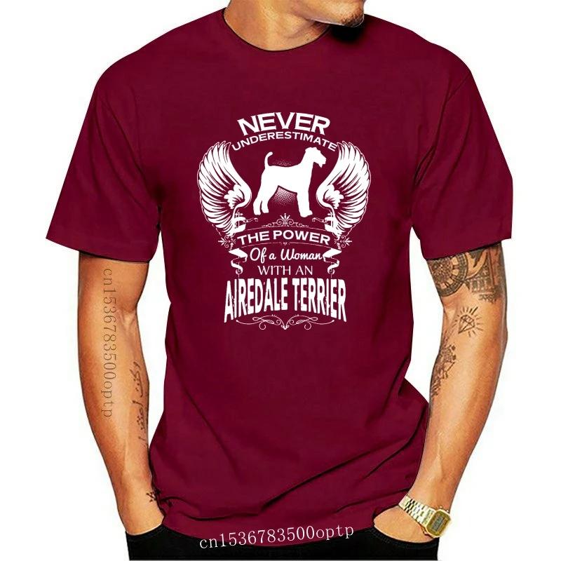 Comfortable season Nieuw heren T-shirt met korte mouwen EEN VROUW MET EEN HOND Airedale Terrier cool dames T-shirt S beige