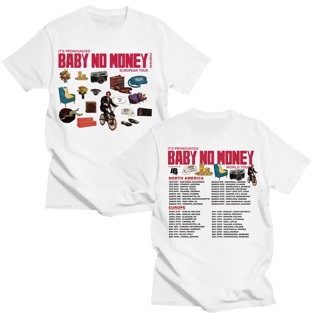 Trendy discount Bbno$ Het wordt uitgesproken als Baby No Money European Tour 2025 T-shirts Rapper Humoristisch Katoenen T-shirt Korte Mouw Zomer Unisex Tops XS zwart