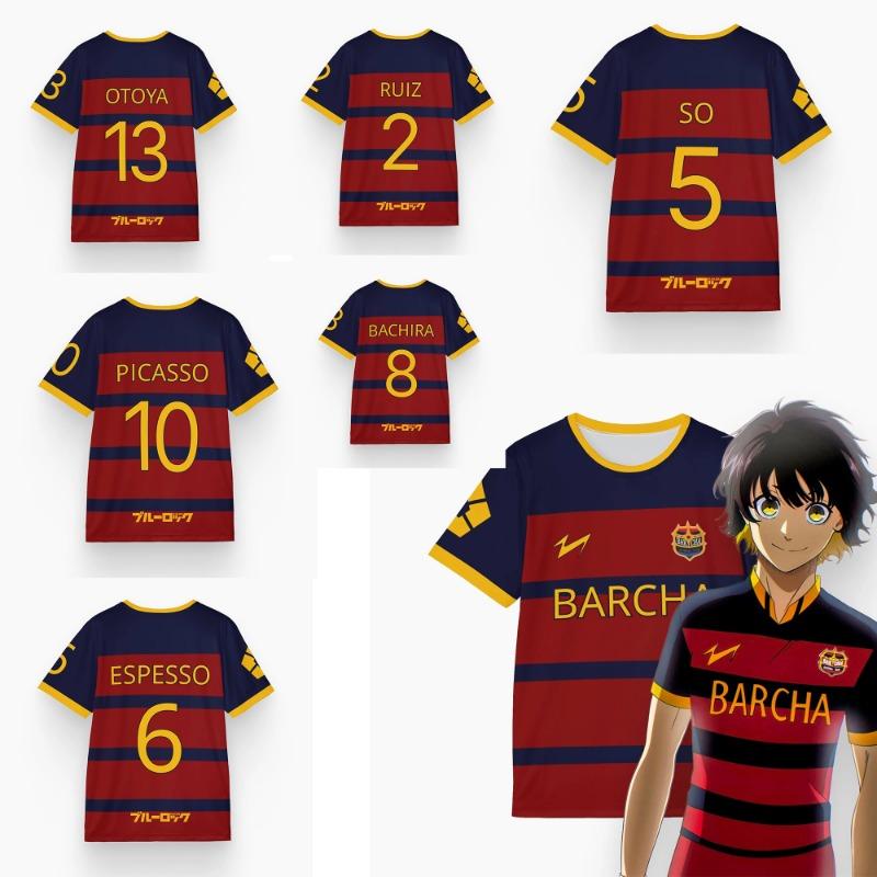 Xuhaijian02 Blue Lock Fc Barcha Football Jersey Megauru Bachira Rollenspel Shirt Blue Lock Heren en Dames Losse Sport Casual T-shirt S
