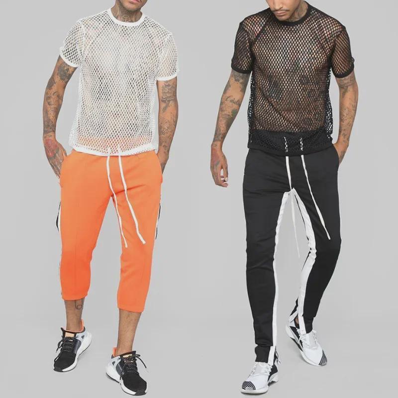 PulseTrade AT342 Heren 2024 Lente/Zomer Mesh T-shirt - Hol, Ronde Hals, Korte Mouwen, Modieus voor Grote Maten, 200 lbs. M zwart