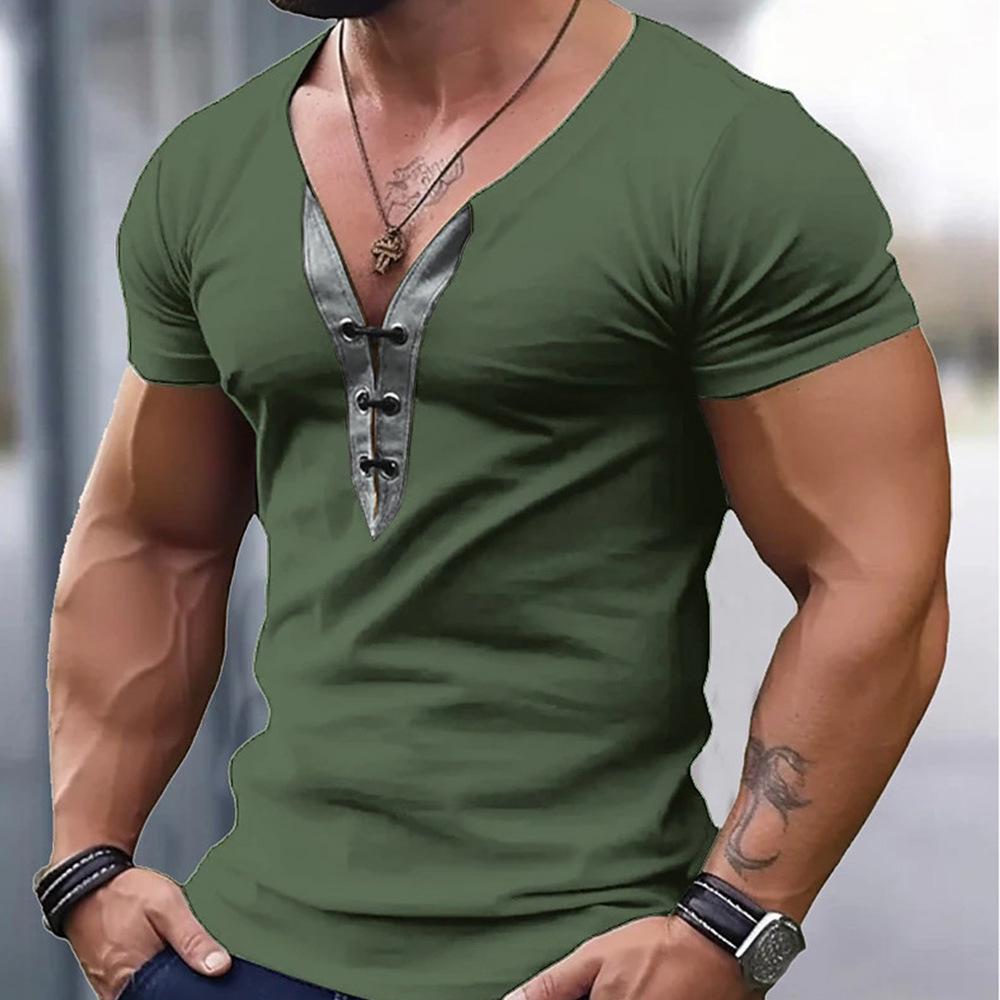 PulseTrade Heren zomer V-hals Colorblock Slim Fit T-shirt L grijze kleur