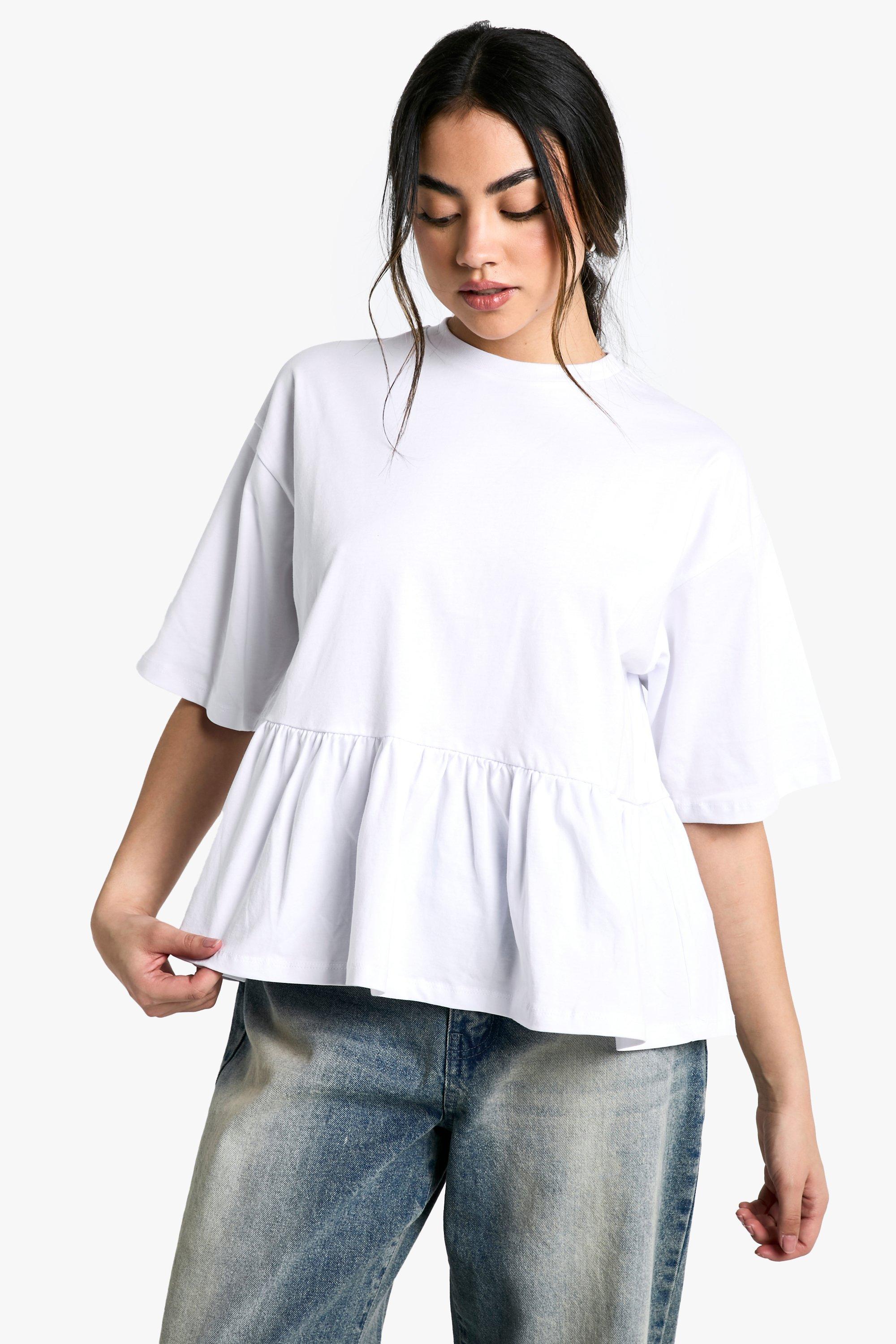 Boohoo Peplum T-Shirt Met Zoom, White