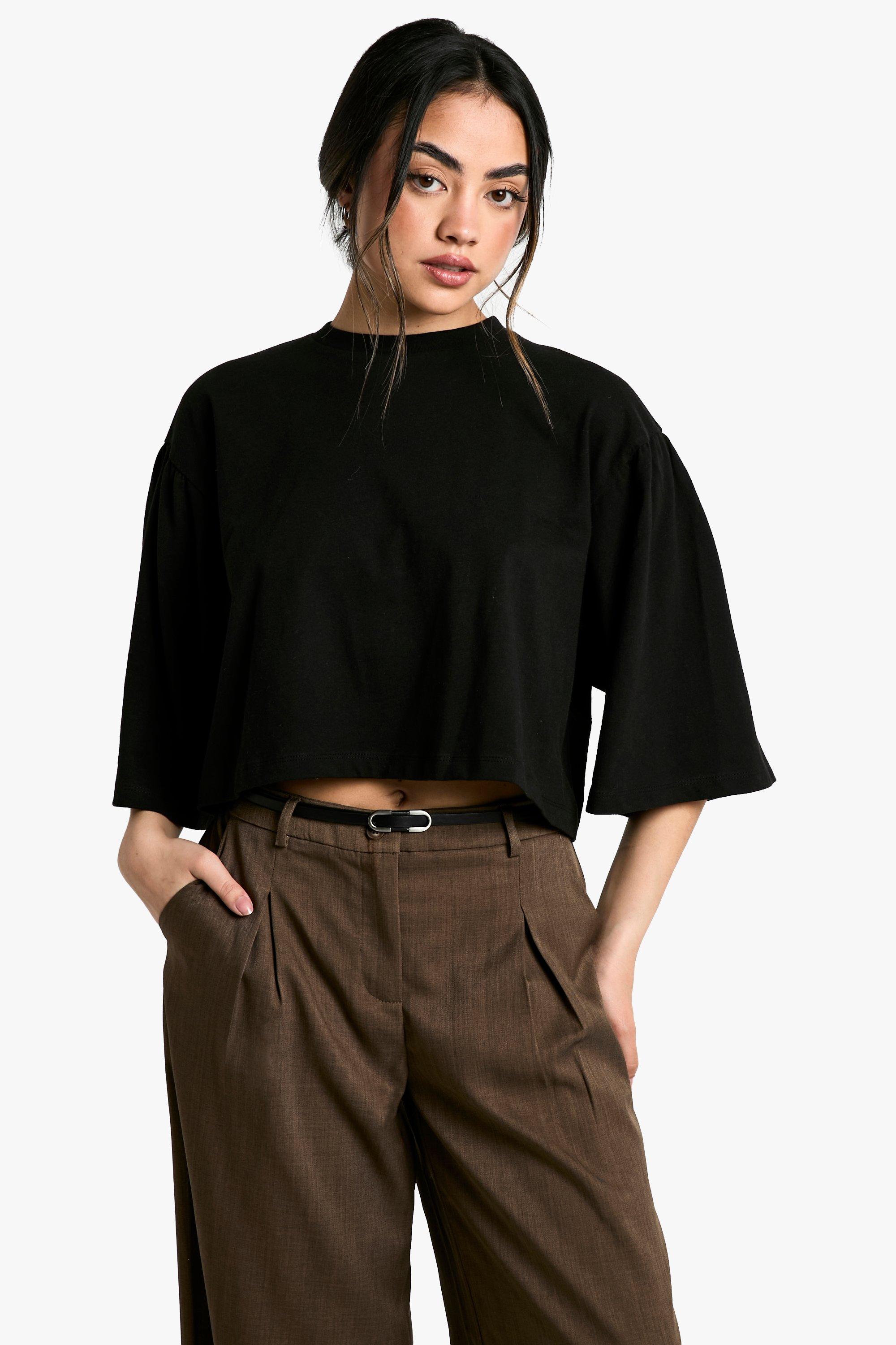 Boohoo Peplum T-Shirt Met Mouwen, Black