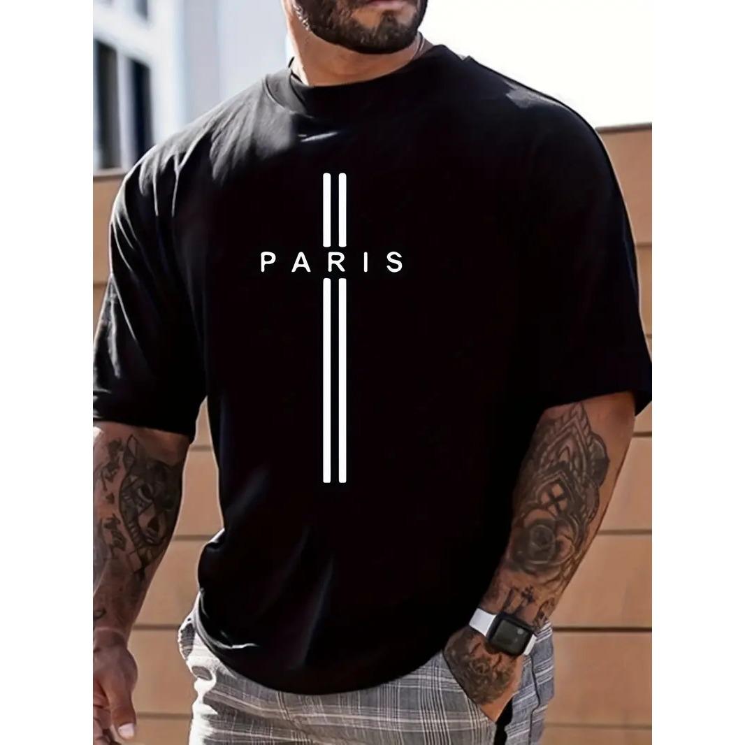 Sport Hoodie Set YC PARIS Print, heren T-shirt met grafisch ontwerp en ronde hals, casual comfortabele T-shirts voor de zomer, herenkleding en tops voor dagelijks gebruik S