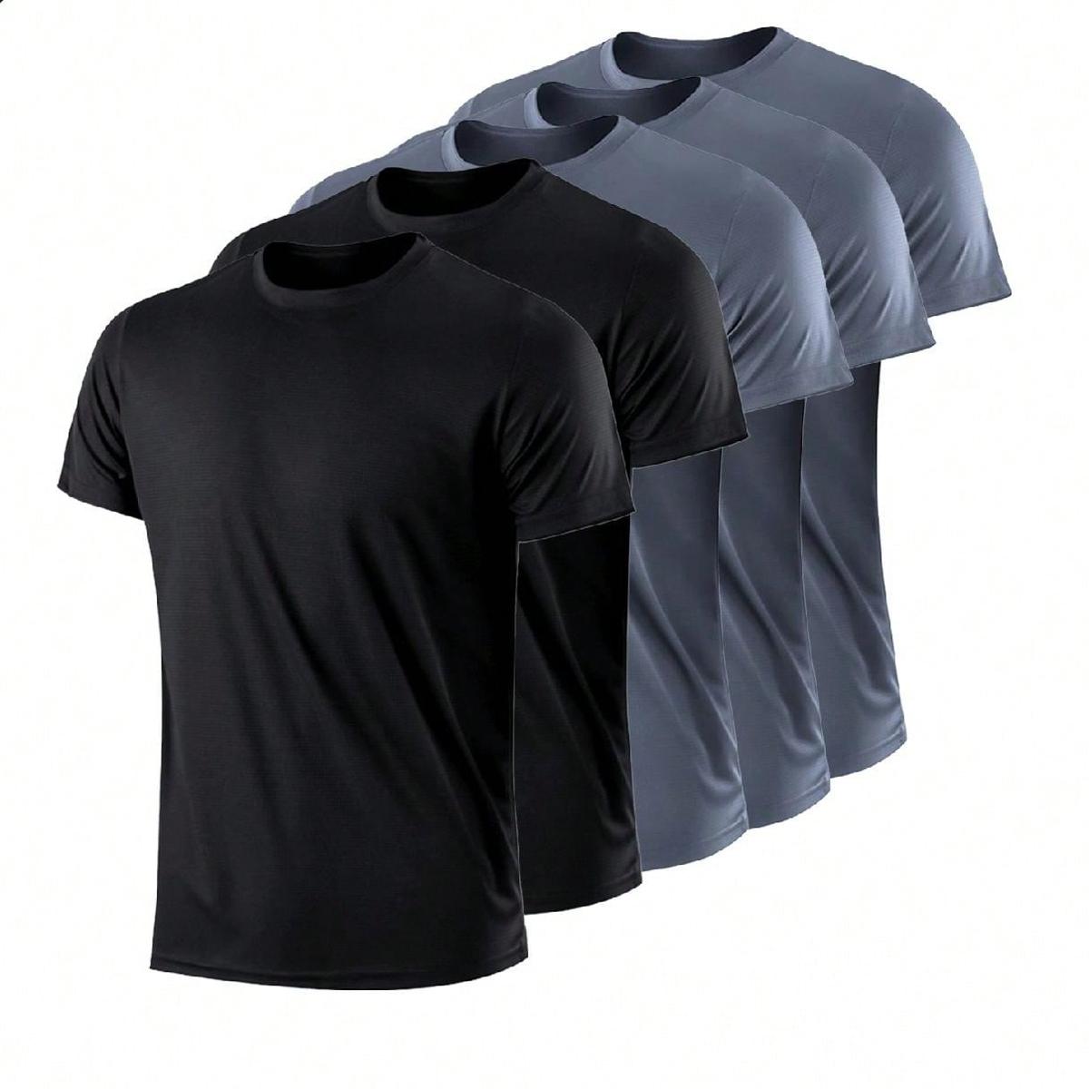 Sports-Sunzel 5 stuks/set heren casual ademende snel drogende korte mouwen sport T-shirts XS zwart
