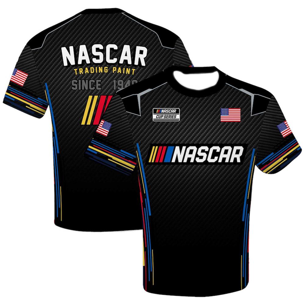 Laoxu Heren ronde hals trainingsshirt NASCAR geblokte vlag sportuniform 3D-print ademend snel drogend T-shirt unisex casual T-shirts S wit