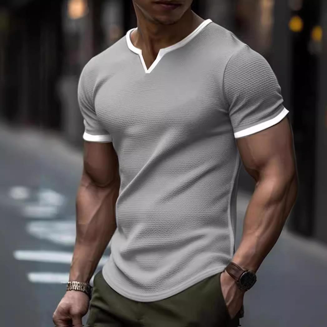 FluxZone 2024 Heren Trendy Loose Fit Geruit V-hals T-shirt met Korte Mouwen