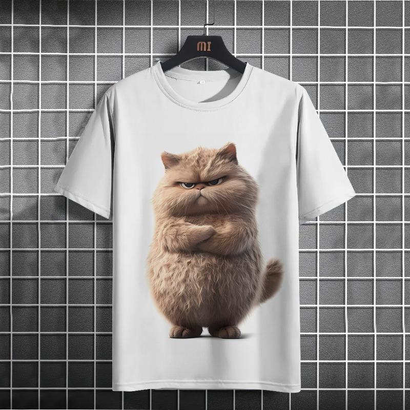 ETST 006 Grappig dier heren T-shirt schattig kattenpatroon 3D bedrukte T-shirts casual losse pasvorm korte mouw T-shirt oversized herenkleding top S