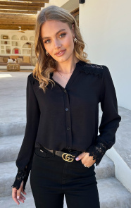 Jurkjes Lace Detail Blouse Janee Zwart