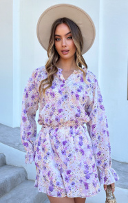 Jurkjes Floral Broderie Blouse Met Ruches Lila
