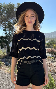 Jurkjes Knitted Zigzag Top Lurex Zwart Goud