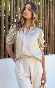 Jurkjes Elegant Pofmouw Top Metallic Gold